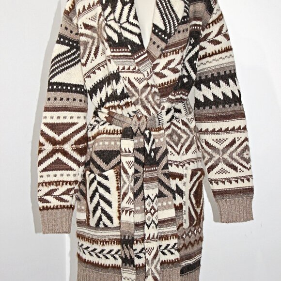 Polo Ralph Lauren Wool-Alpaca-Blend Geo-Motif Shawl Collar Belt Coatigan  M $798 - Picture 8 of 16